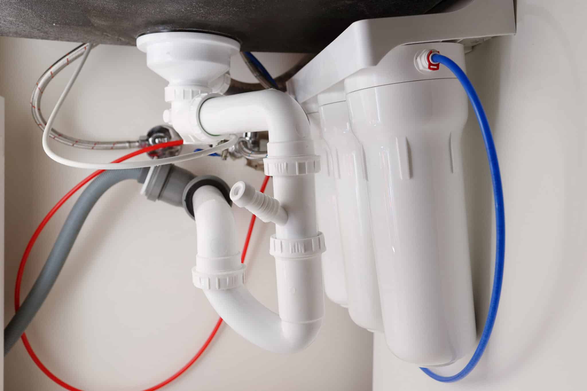 Water filtration system under the sink.